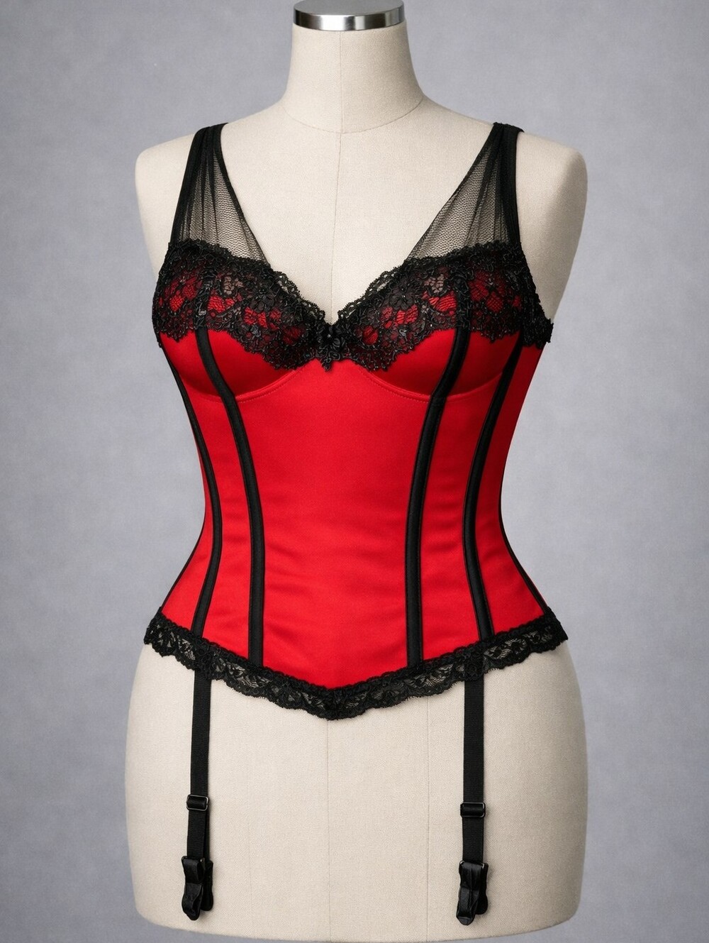 Frederick's Of Hollywood Red Lace Corset Bustier Size XL Side Clasps Garter Y2K
